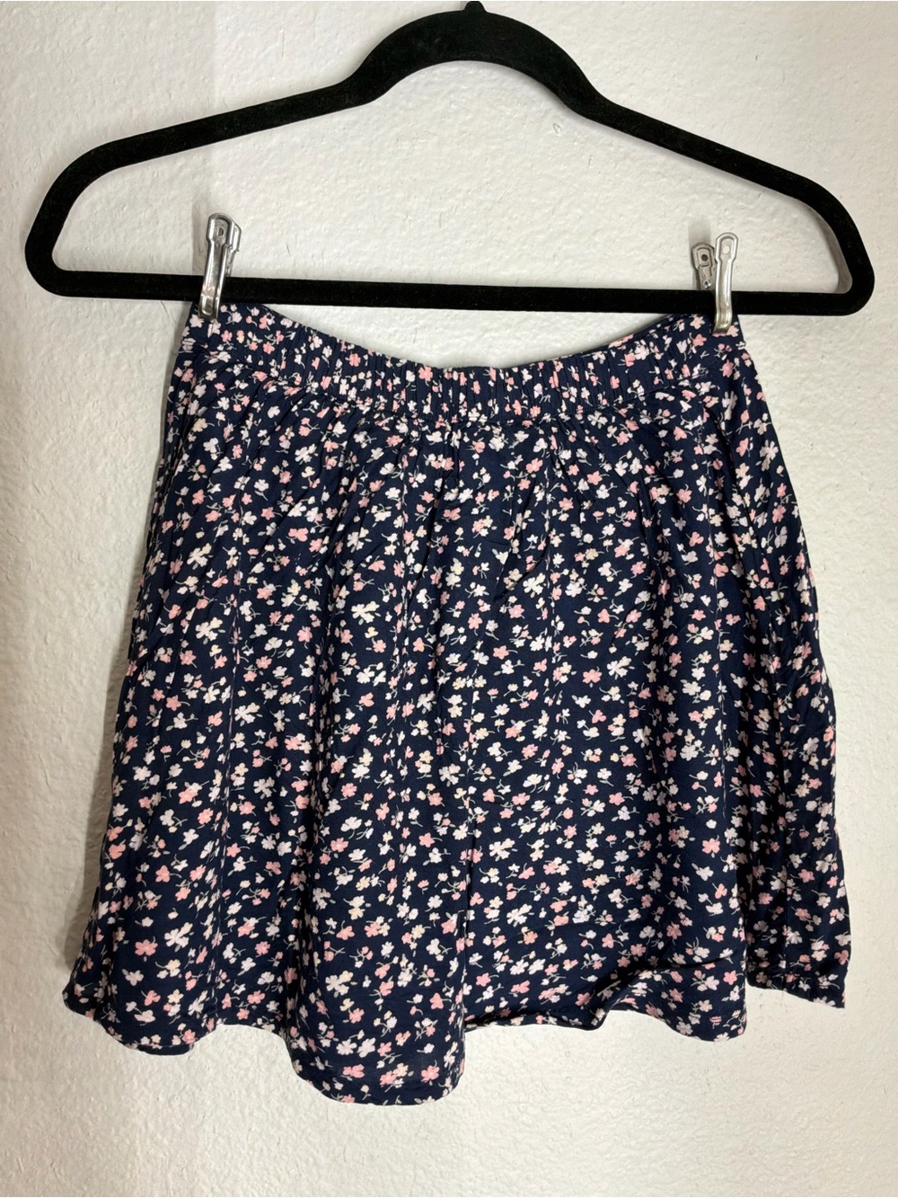 Hollister Navy Skater Skirt with Pink and White Floral Print